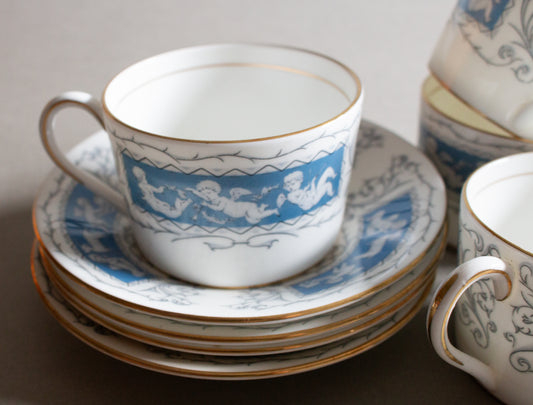 Coalport 'Revelry' Pattern Blue and White Teacups or Coffee Cups (5)