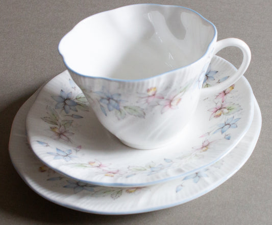 Queen's 'Claire' Pattern Bone China Blue Floral Teacup Trio