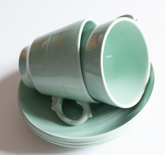 Woods Ware 'Beryl' Pattern Mint Green Expresso Coffee Cups and Saucers (2)