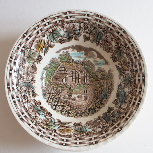 Barratts Staffordshire 'Cottage Garden' Brown Transferware Cereal or Dessert Bowls (2)