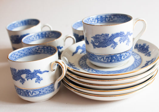 Cauldon England 'Blue Dragon' Coffee Cups and Sacuers (5)