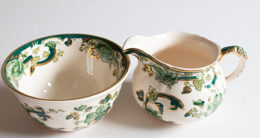 Mason's Ironstone 'Chartreuse' Pattern Sugar Bowl and Creamer Set