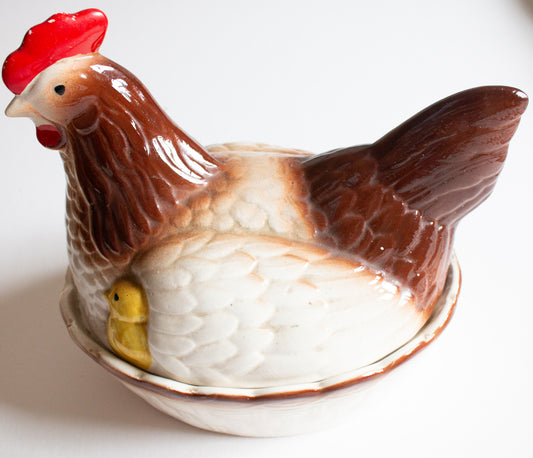 Vintage Hen Egg Ceramic Basket
