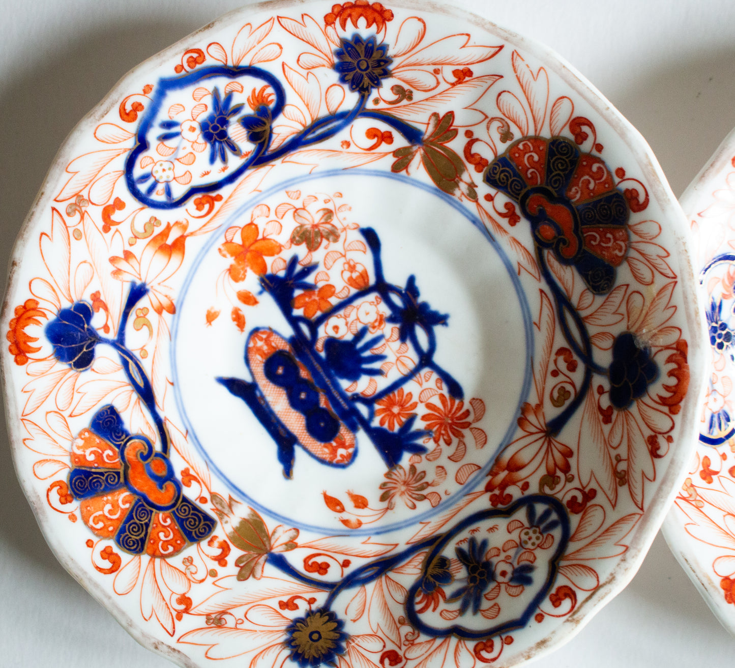 Antique Imari Style  China Saucers with Floral and Gilt Detail (2)