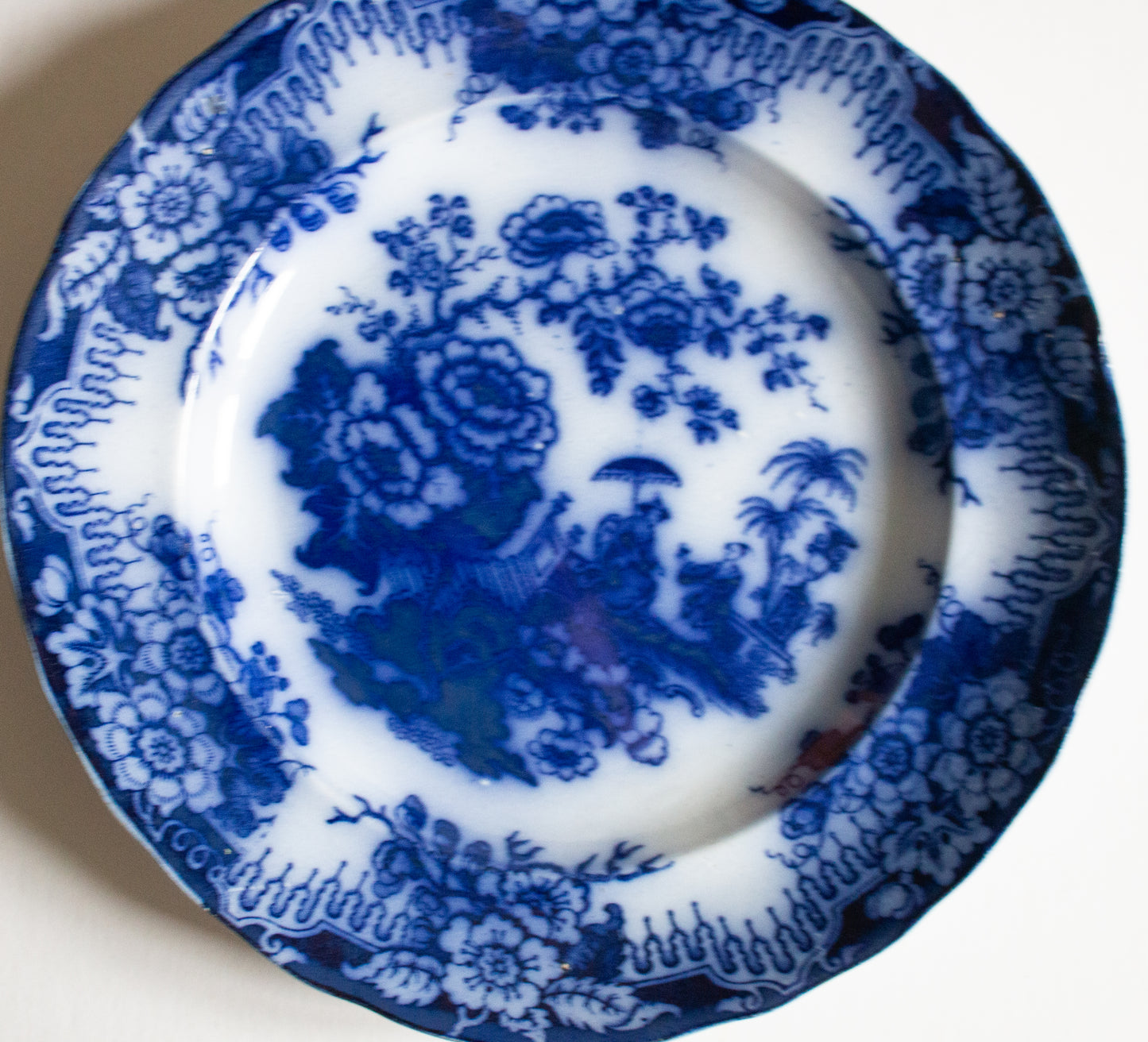 Antique Flow Blue China 'Jenny Lind' Pattern Staffordshire Pottery 9.25" Plate