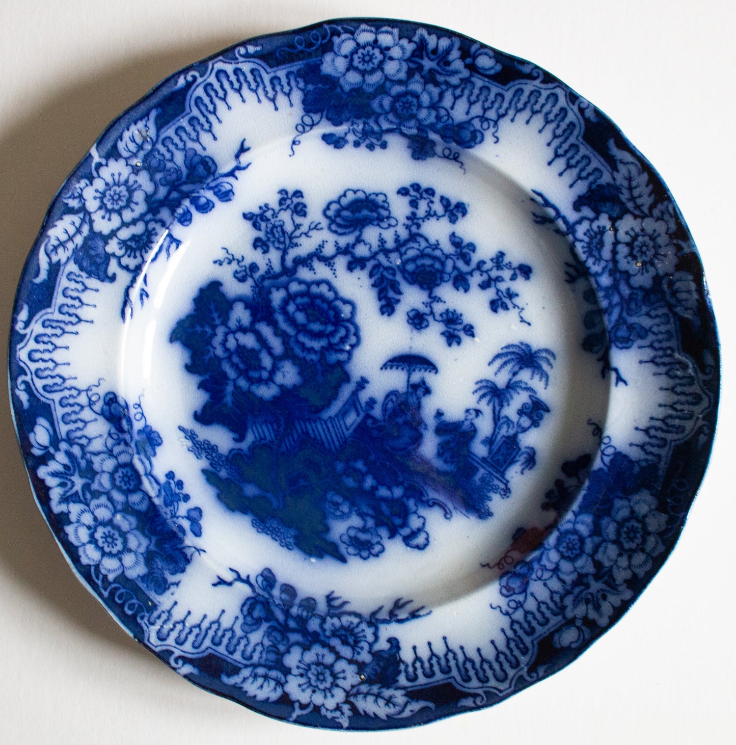 Antique Flow Blue China 'Jenny Lind' Pattern Staffordshire Pottery 9.25" Plate