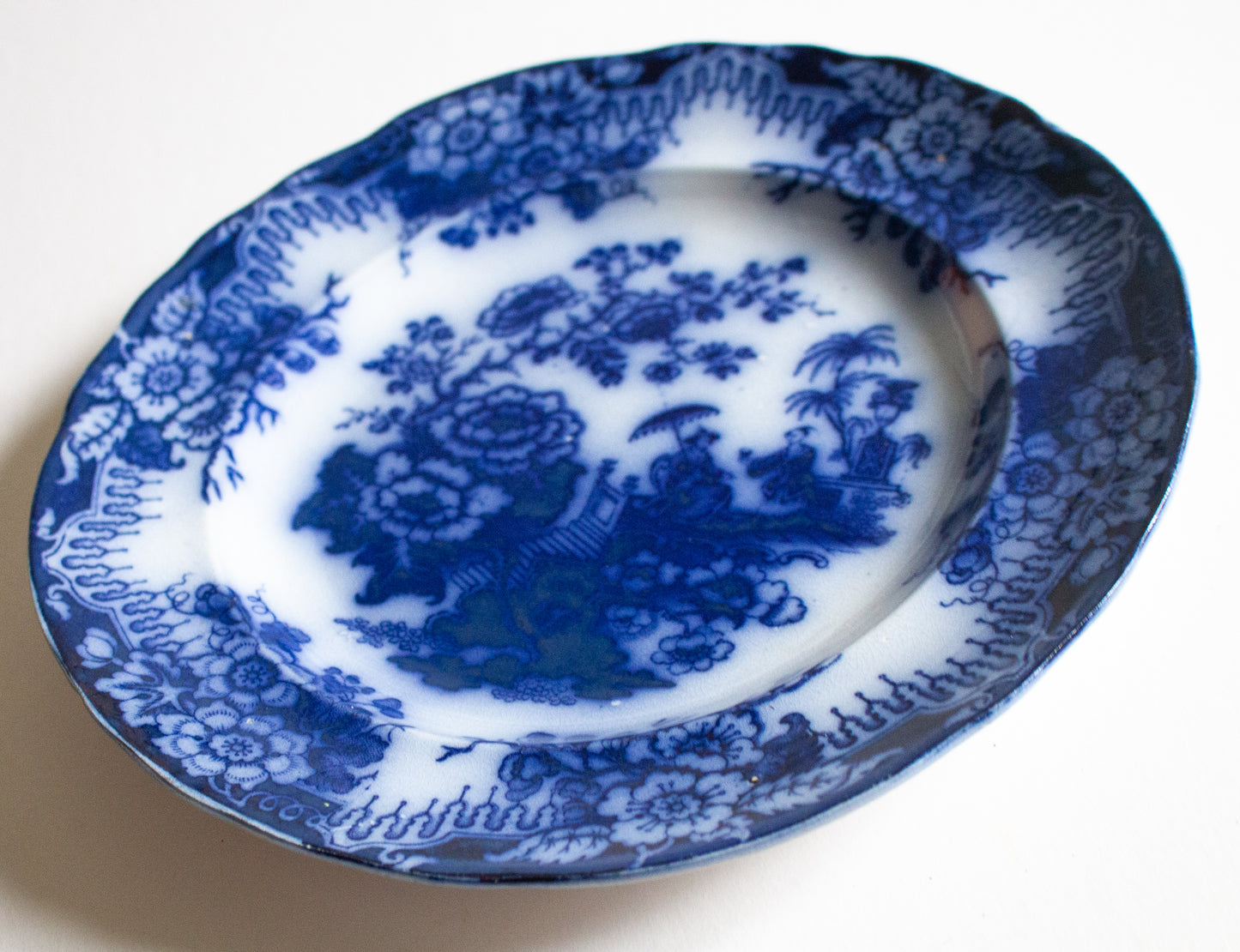 Antique Flow Blue China 'Jenny Lind' Pattern Staffordshire Pottery 9.25" Plate