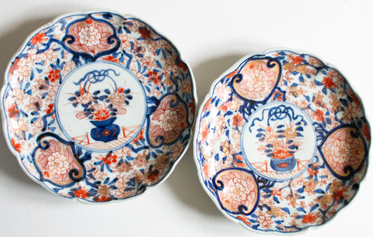 Antique Japanese Imari Hand Painted and Fluted Plates (2)