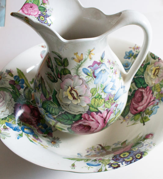 Hadida Bathroom Collection Large Floral Wash Jug and Bowl