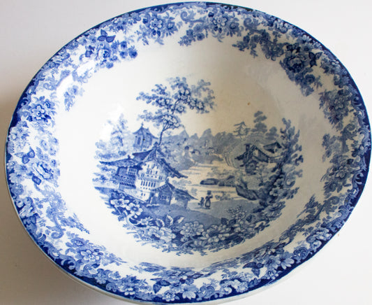 Minton 'Genevese' Pattern Large Blue and White Transferware Bowl
