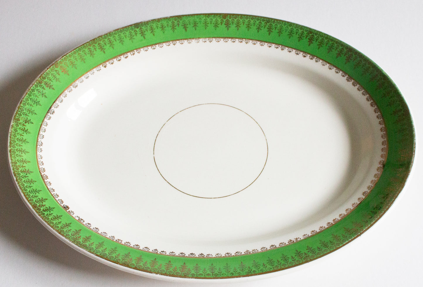 Hanley Ltd. Washington Pottery 14" Green and Gold Serving Platter