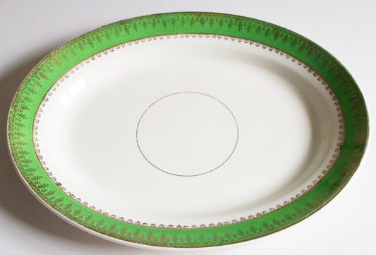 Hanley Ltd. Washington Pottery 14" Green and Gold Serving Platter