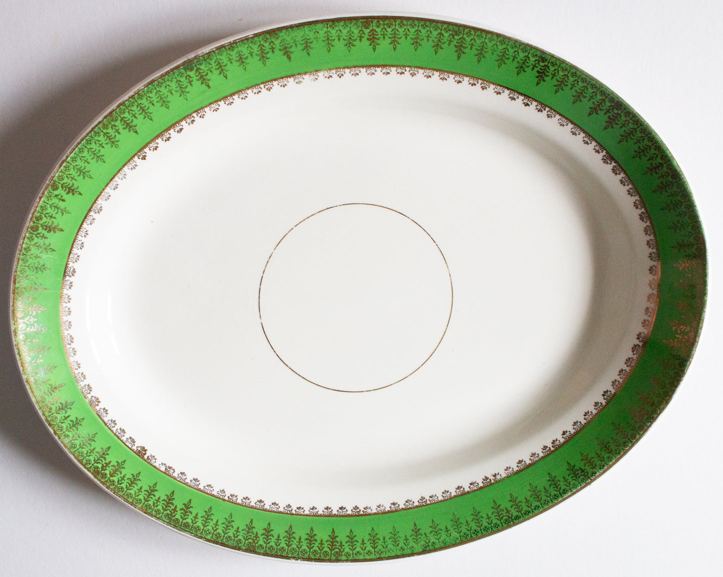 Hanley Ltd. Washington Pottery 14" Green and Gold Serving Platter