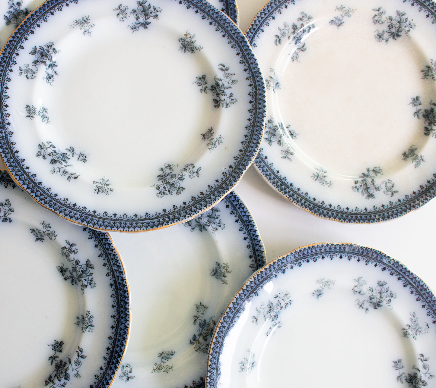 Burgess & Leigh Middleport Pottery Burslem England 'Florida' Pattern Flow Blue 7.5" Side Plates (6)