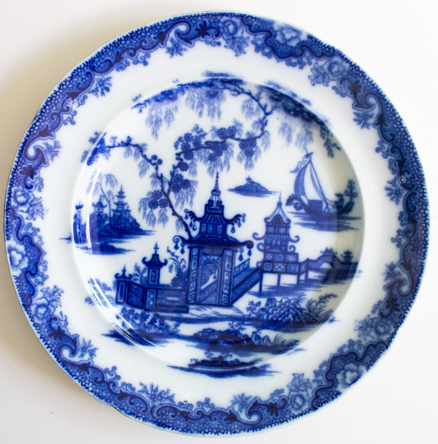Antique Dillwyn & Co. 'Whampoa' Pattern 11" Flow Blue Plate