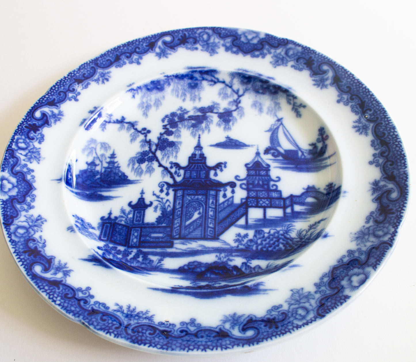 Antique Dillwyn & Co. 'Whampoa' Pattern 11" Flow Blue Plate