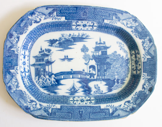 Swansea Cambrian 'Long Bridge' Pattern 12" Flow Blue Serving Platter