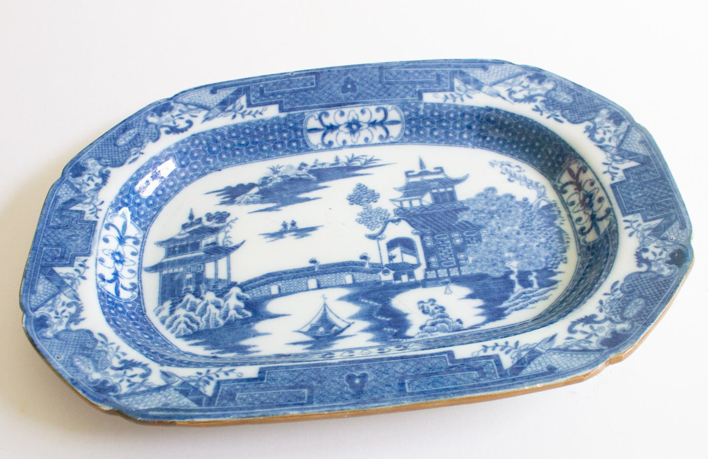 Swansea Cambrian 'Long Bridge' Pattern 12" Flow Blue Serving Platter