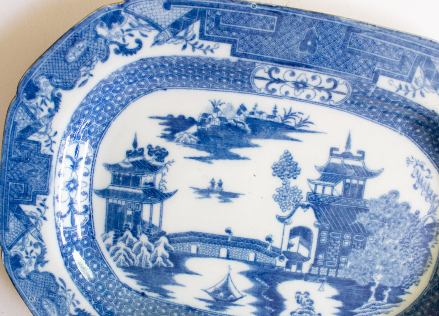 Swansea Cambrian 'Long Bridge' Pattern 12" Flow Blue Serving Platter