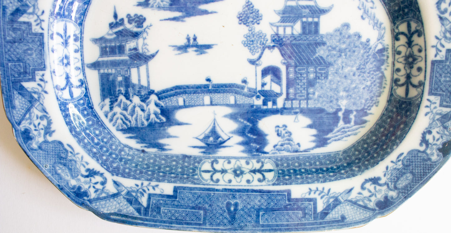 Swansea Cambrian 'Long Bridge' Pattern 12" Flow Blue Serving Platter