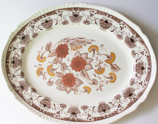 Adams 'Cornwall' Pattern Brown and White Transferware 17" Serving Platter