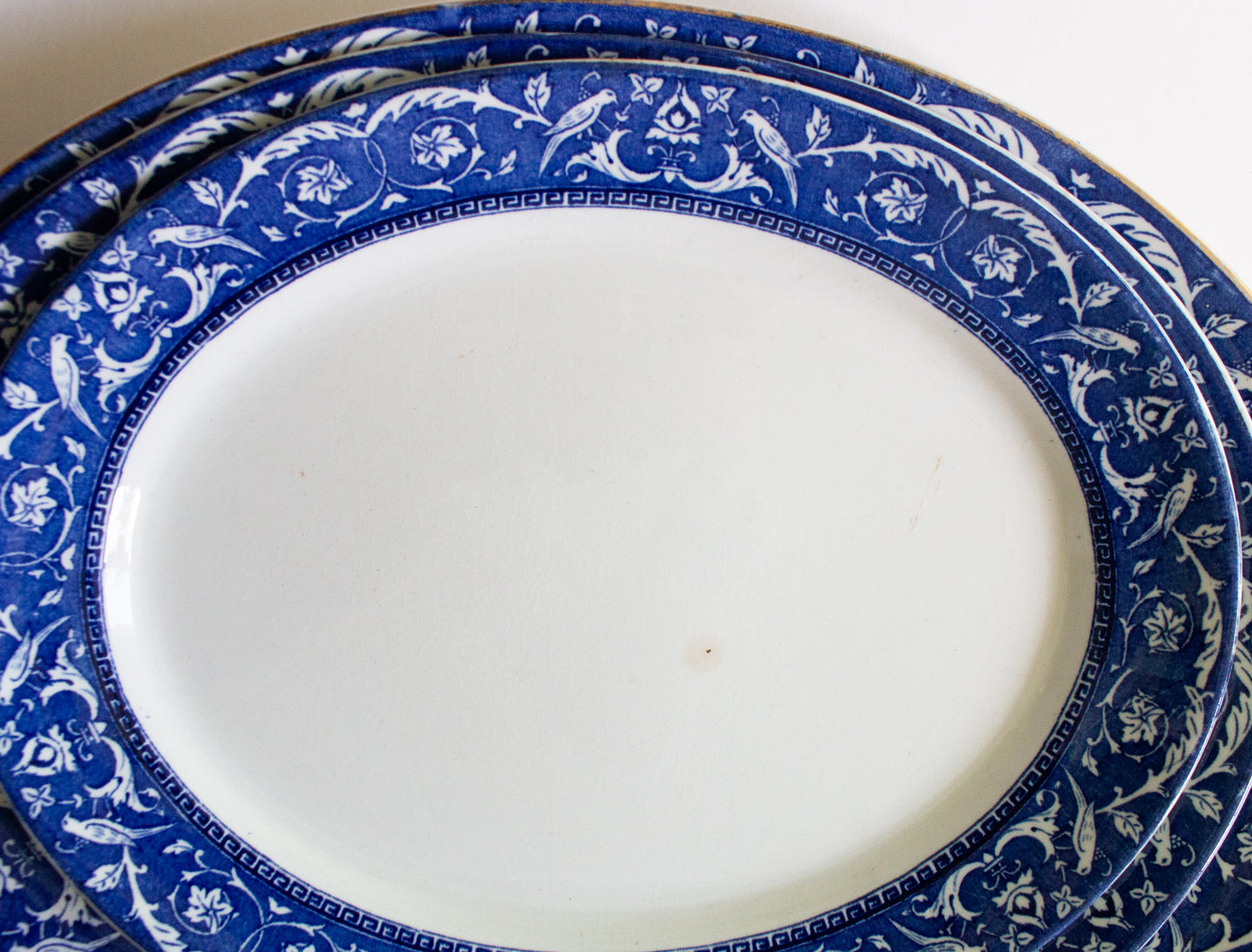 Newport Pottery Co. Burlsem England 'Medallion' Pattern Blue and White Transferware Graduated Serving Platters (3)