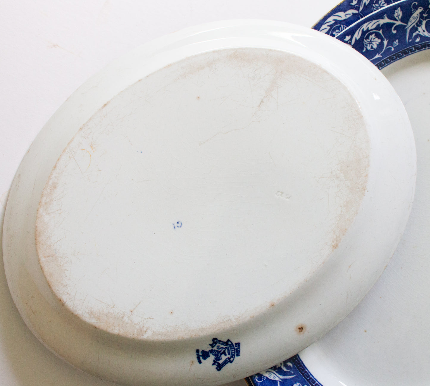 Newport Pottery Co. Burlsem England 'Medallion' Pattern Blue and White Transferware Graduated Serving Platters (3)