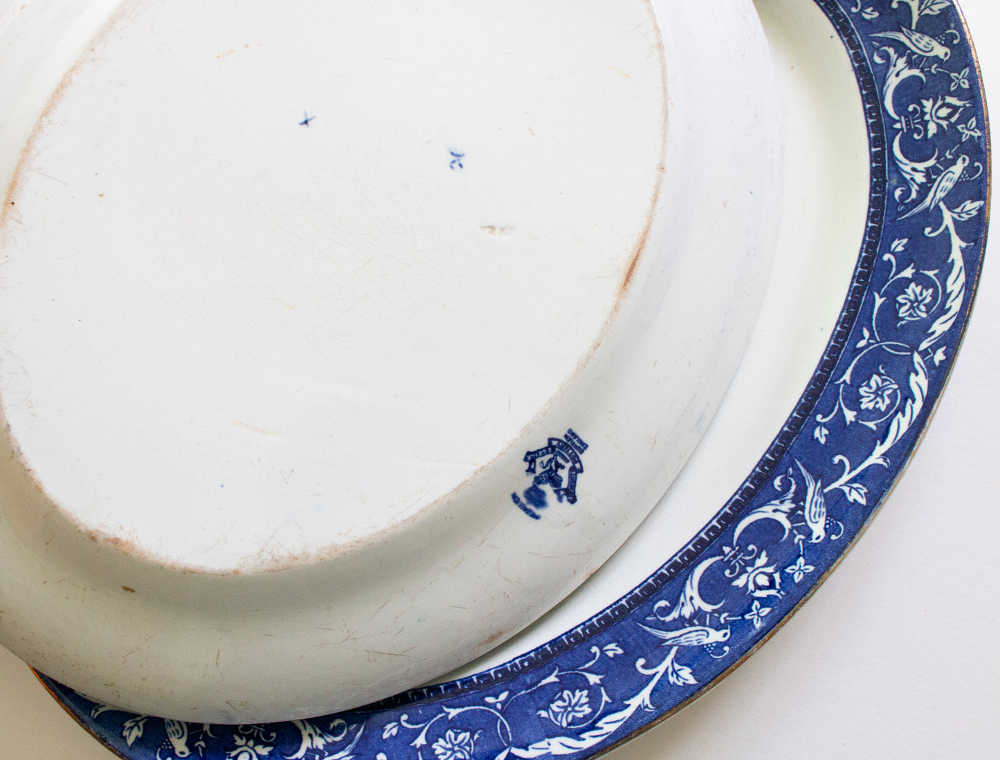 Newport Pottery Co. Burlsem England 'Medallion' Pattern Blue and White Transferware Graduated Serving Platters (3)