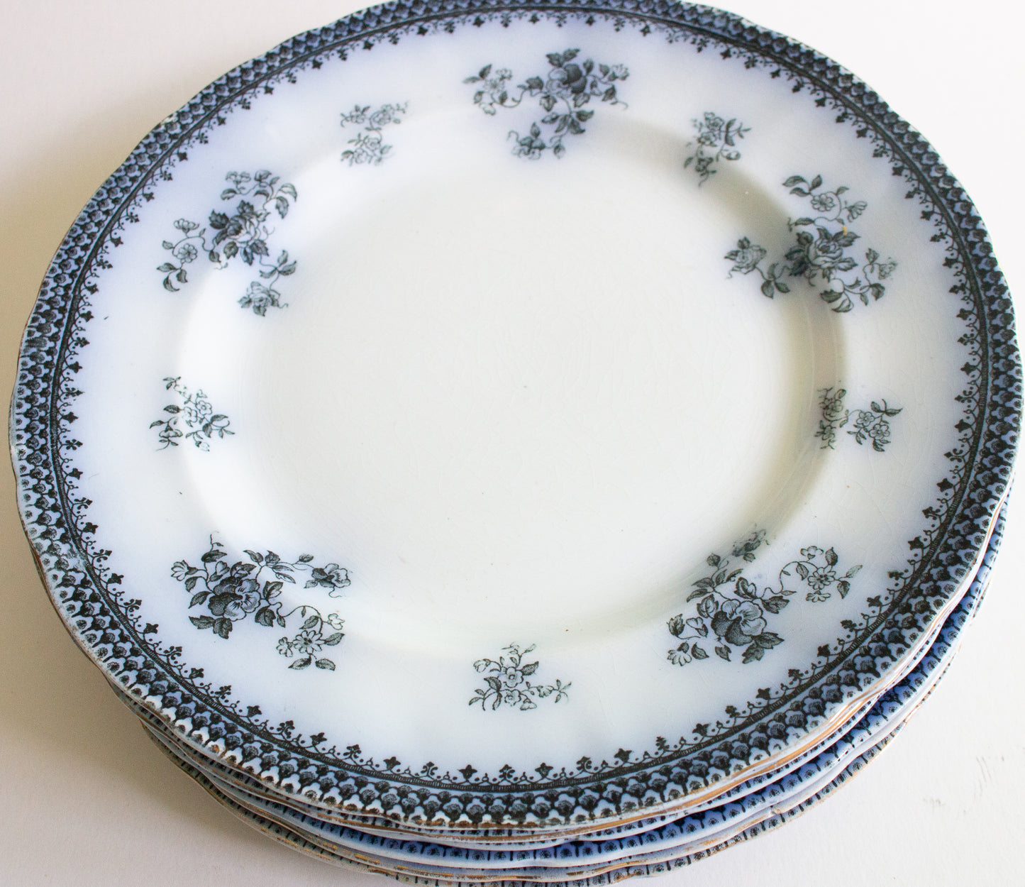 Burgess & Leigh Middleport Pottery Burslem England 'Florida' Pattern Flow Blue 9.75" Dinner Plates (4)