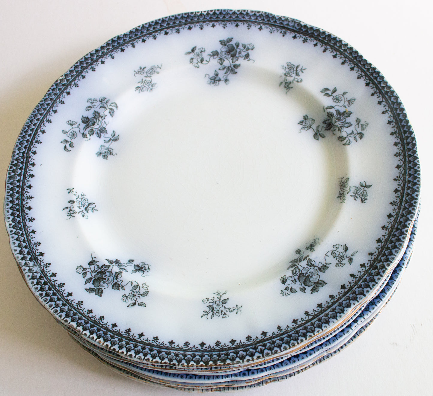Burgess & Leigh Middleport Pottery Burslem England 'Florida' Pattern Flow Blue 9.75" Dinner Plates (4)