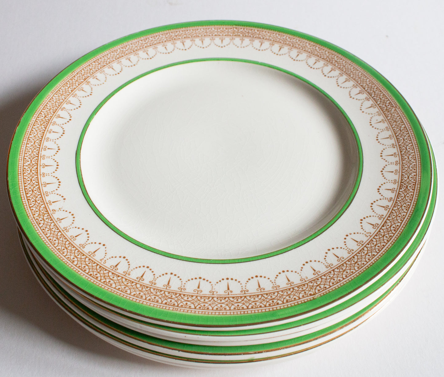 Burgess & Leigh Burleigh Ware Green and Gold Graduated 9" Plates (6)