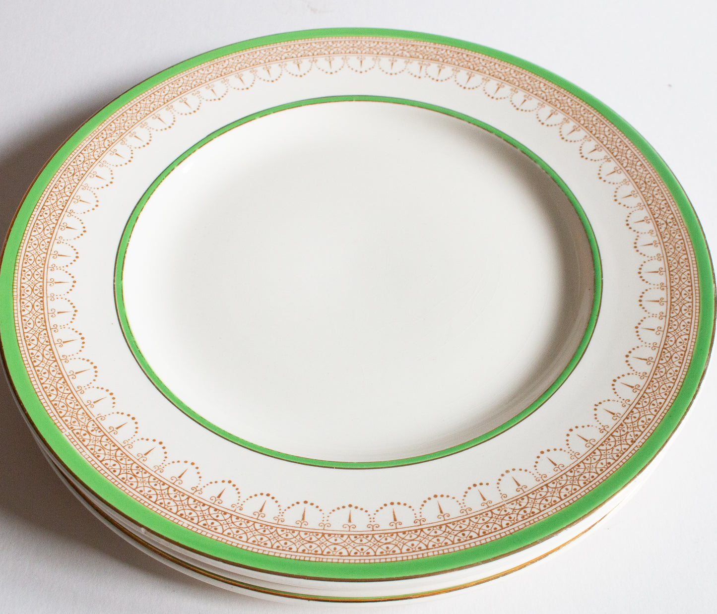 Burgess & Leigh Burleigh Ware Green and Gold Graduated 10" Dinner Plates (4)
