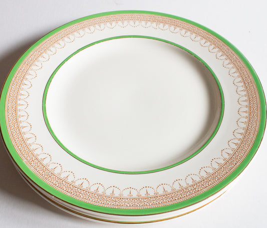 Burgess & Leigh Burleigh Ware Green and Gold Graduated 10" Dinner Plates (4)