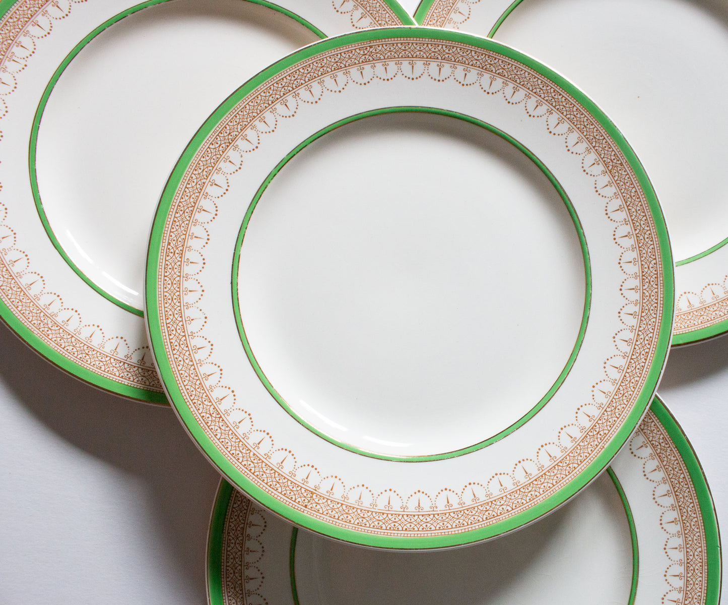 Burgess & Leigh Burleigh Ware Green and Gold Graduated 10" Dinner Plates (4)