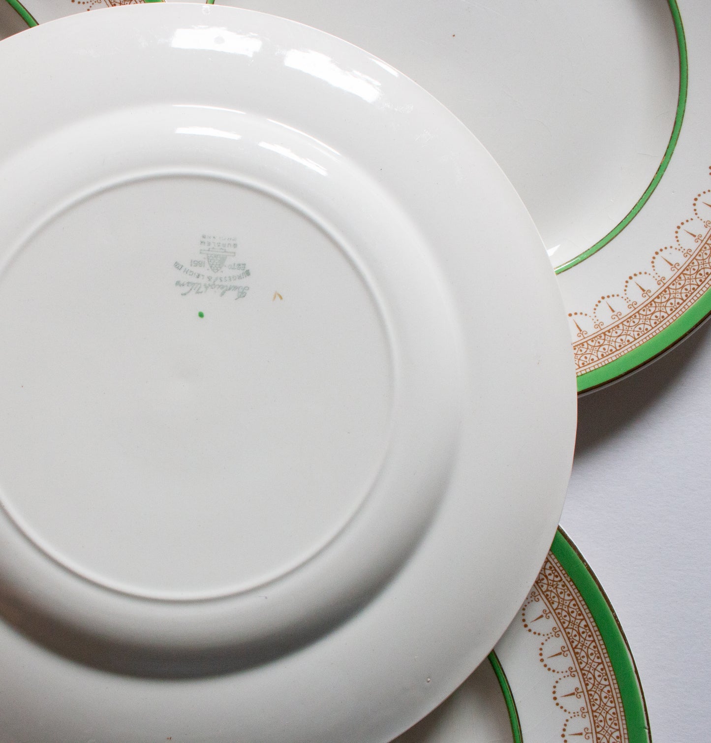 Burgess & Leigh Burleigh Ware Green and Gold Graduated 10" Dinner Plates (4)