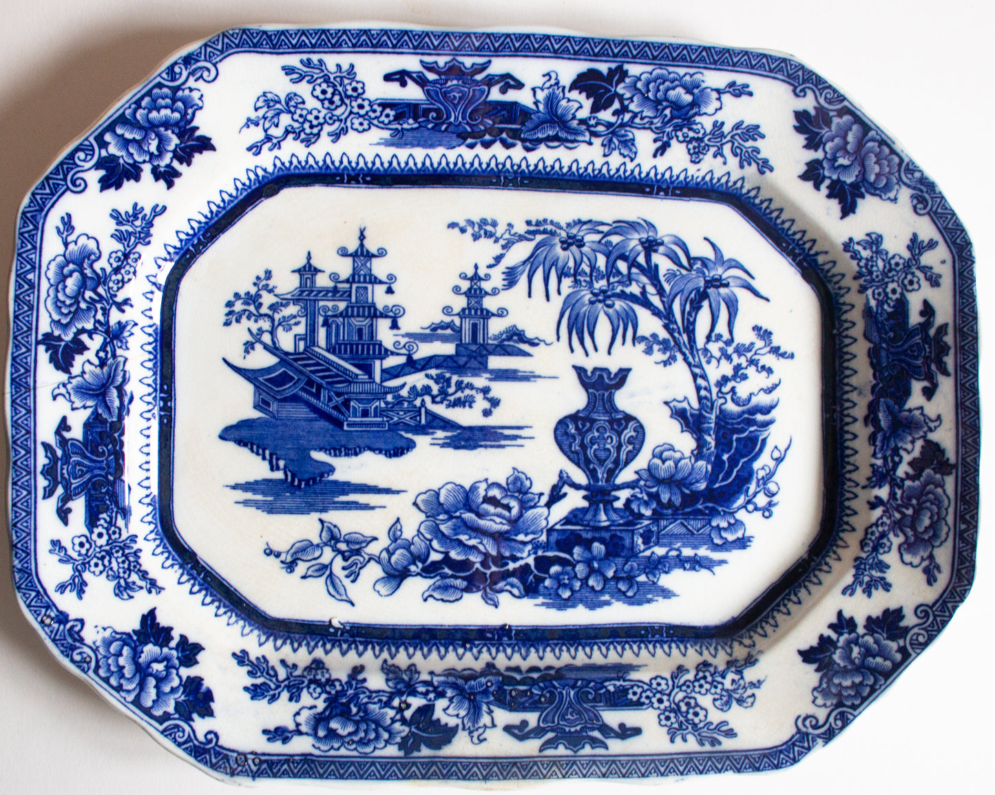 Antique Burgess & Leigh Staffordshire England. 'Lahore' Pattern 18" Flow Blue Meat Platter