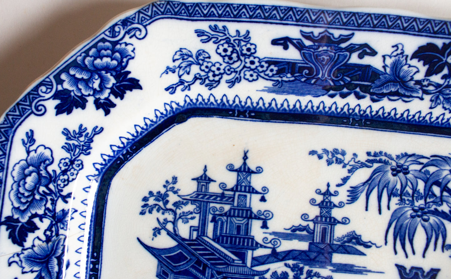 Antique Burgess & Leigh Staffordshire England. 'Lahore' Pattern 18" Flow Blue Meat Platter