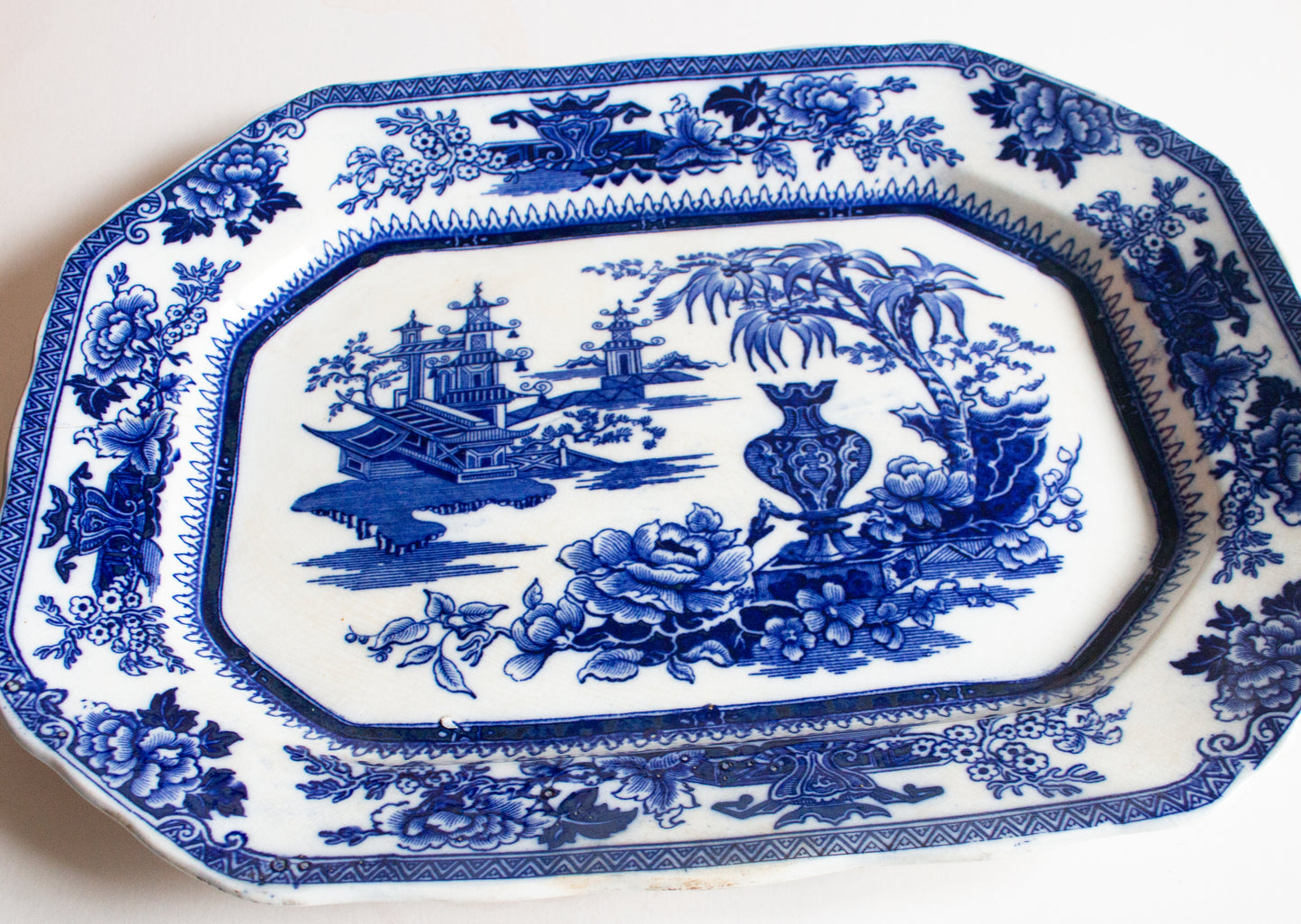 Antique Burgess & Leigh Staffordshire England. 'Lahore' Pattern 18" Flow Blue Meat Platter