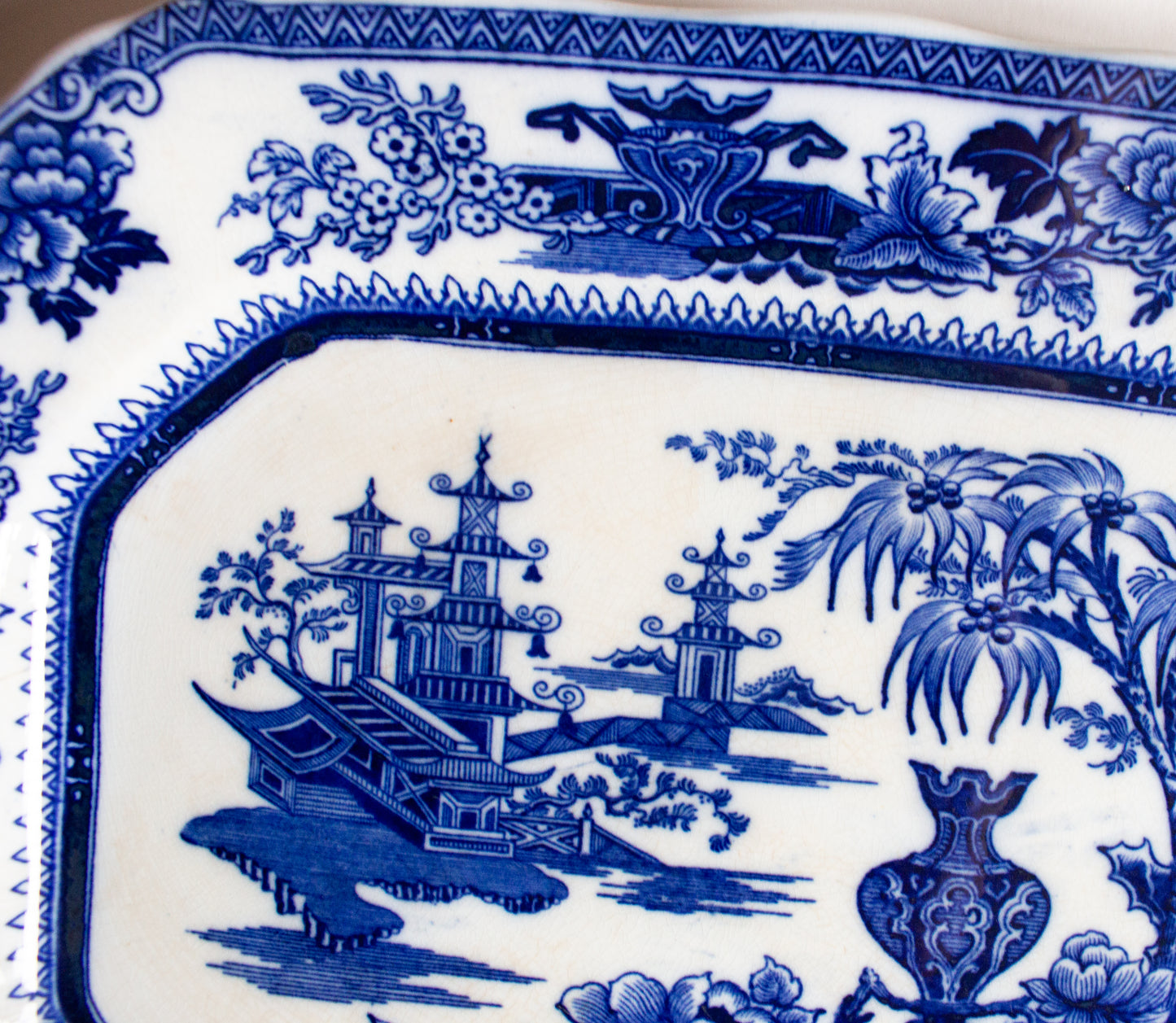 Antique Burgess & Leigh Staffordshire England. 'Lahore' Pattern 18" Flow Blue Meat Platter