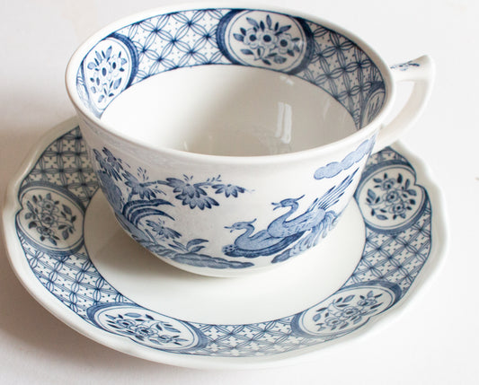 Furnivals 'Old Chelsea' Blue and White Transferware Breakfast Teacup and Saucer