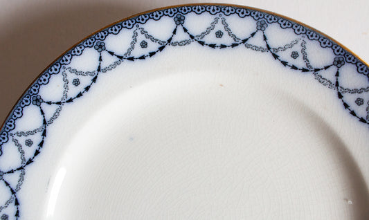 Henry Alcock & Co. Ltd. Semi Porcelain 'Laurel' Pattern Blue and White Transferware 10.5" Dinner Plates (6)