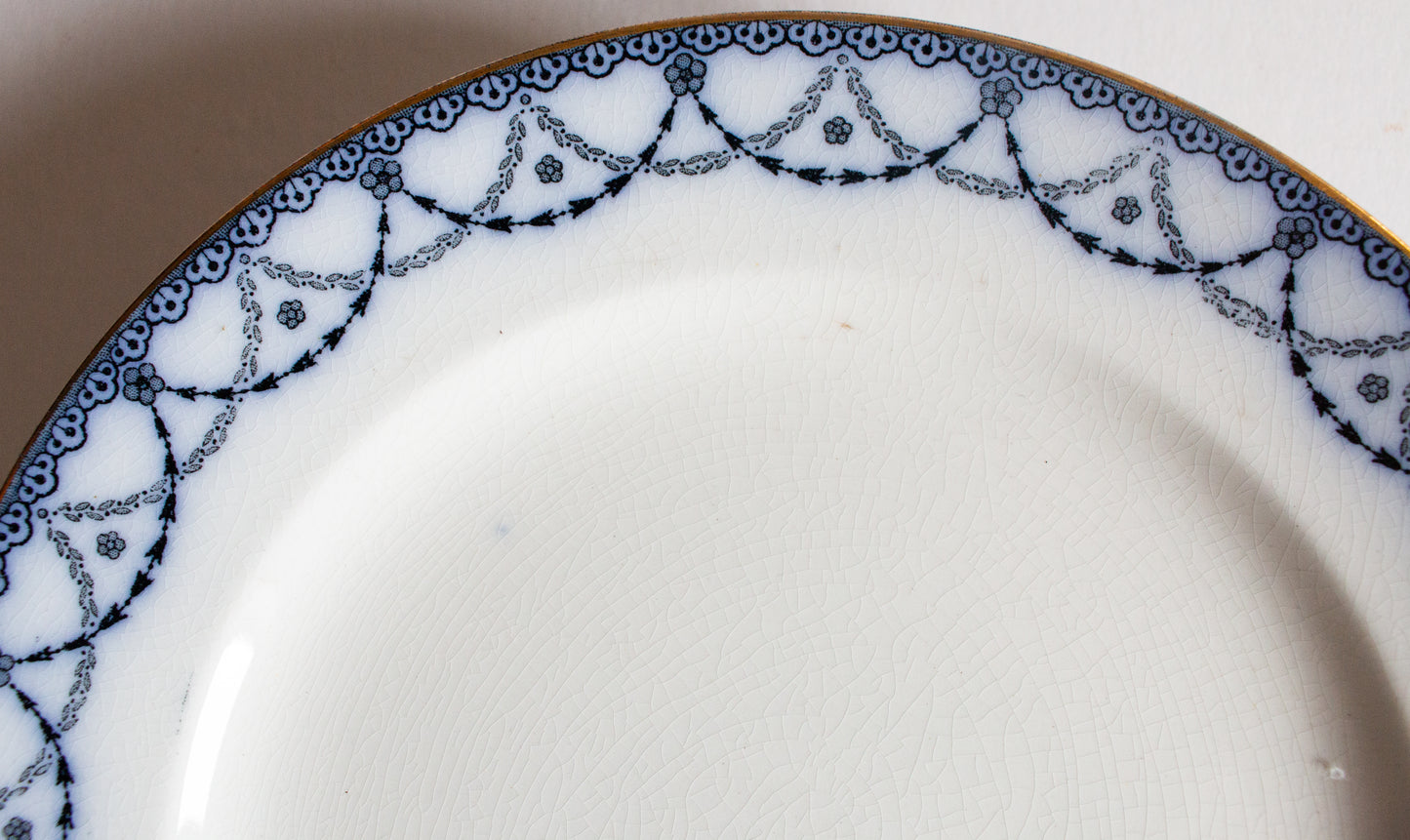 Henry Alcock & Co. Ltd. Semi Porcelain 'Laurel' Pattern Blue and White Transferware 9.75" Side Plates (6)
