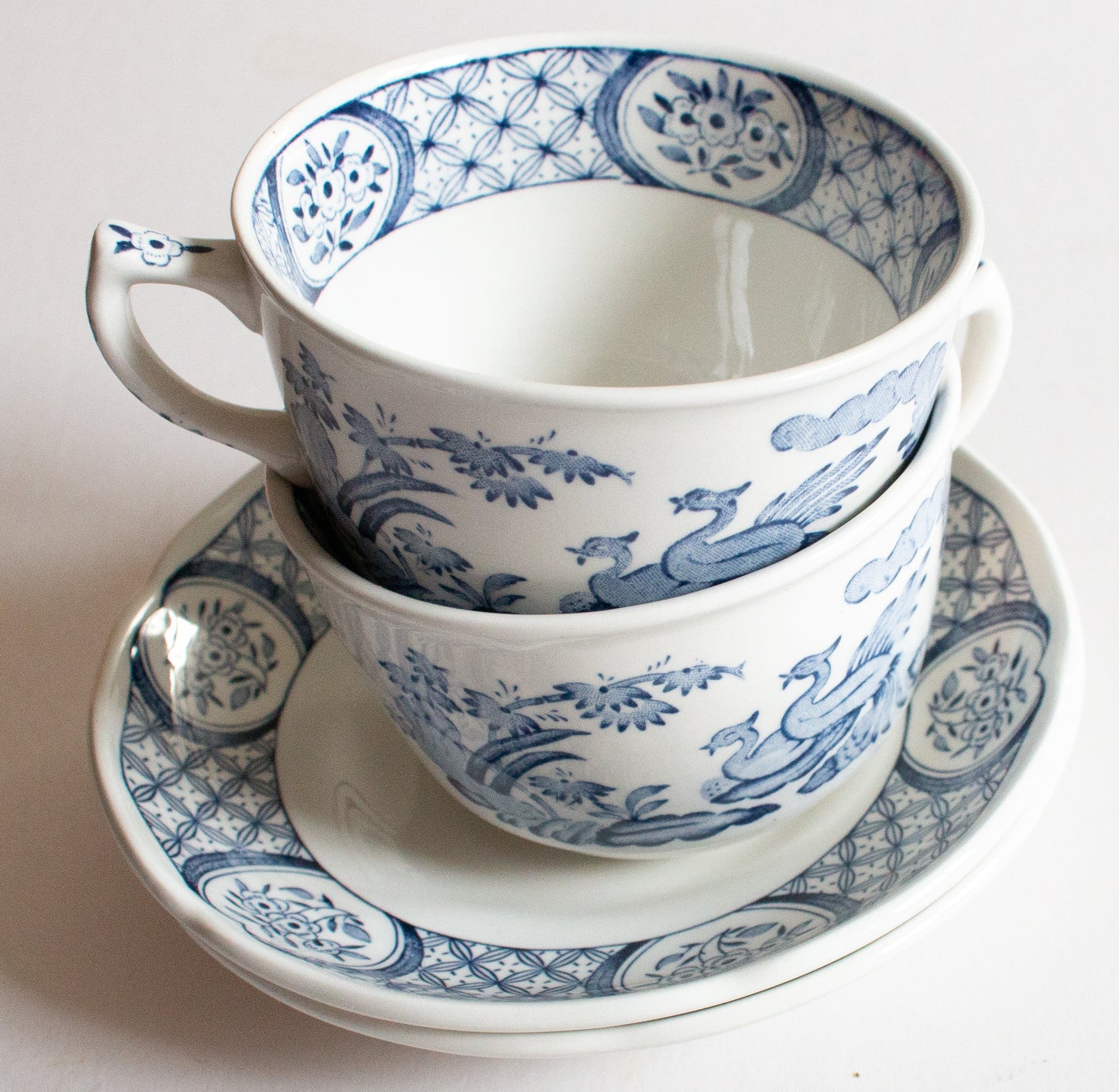 Furnivals 'Old Chelsea' Blue and White Transferware Teacups and Saucers (2)