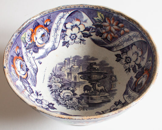 Large Footed Antique Transferware Serving Bowl with Classical Motifs