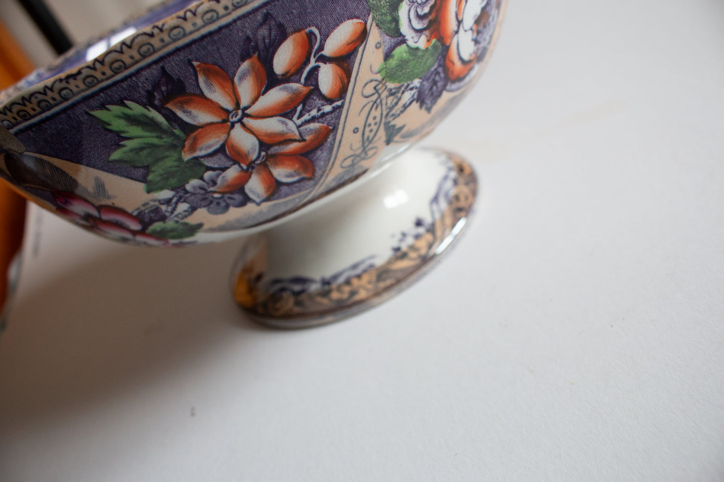 Large Footed Antique Transferware Serving Bowl with Classical Motifs