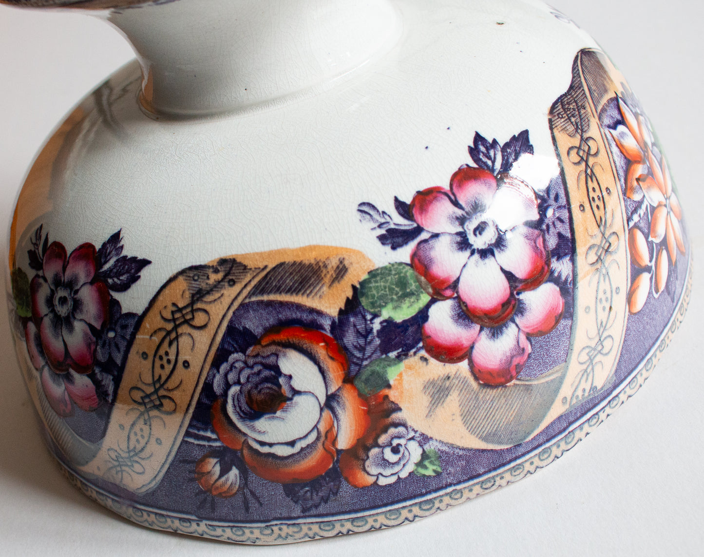 Large Footed Antique Transferware Serving Bowl with Classical Motifs