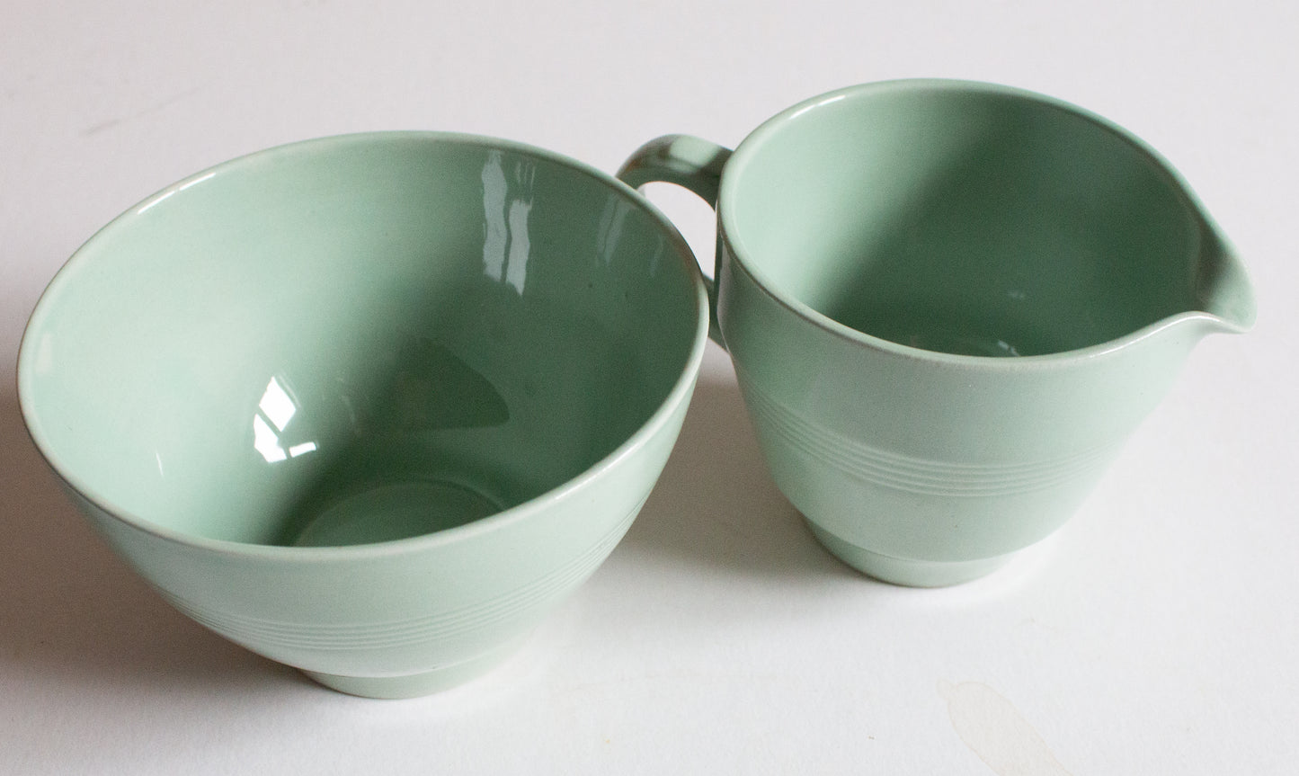 Woods Ware 'Beryl' Pattern Mint Green SUgar Bowl and Milk Jug Set