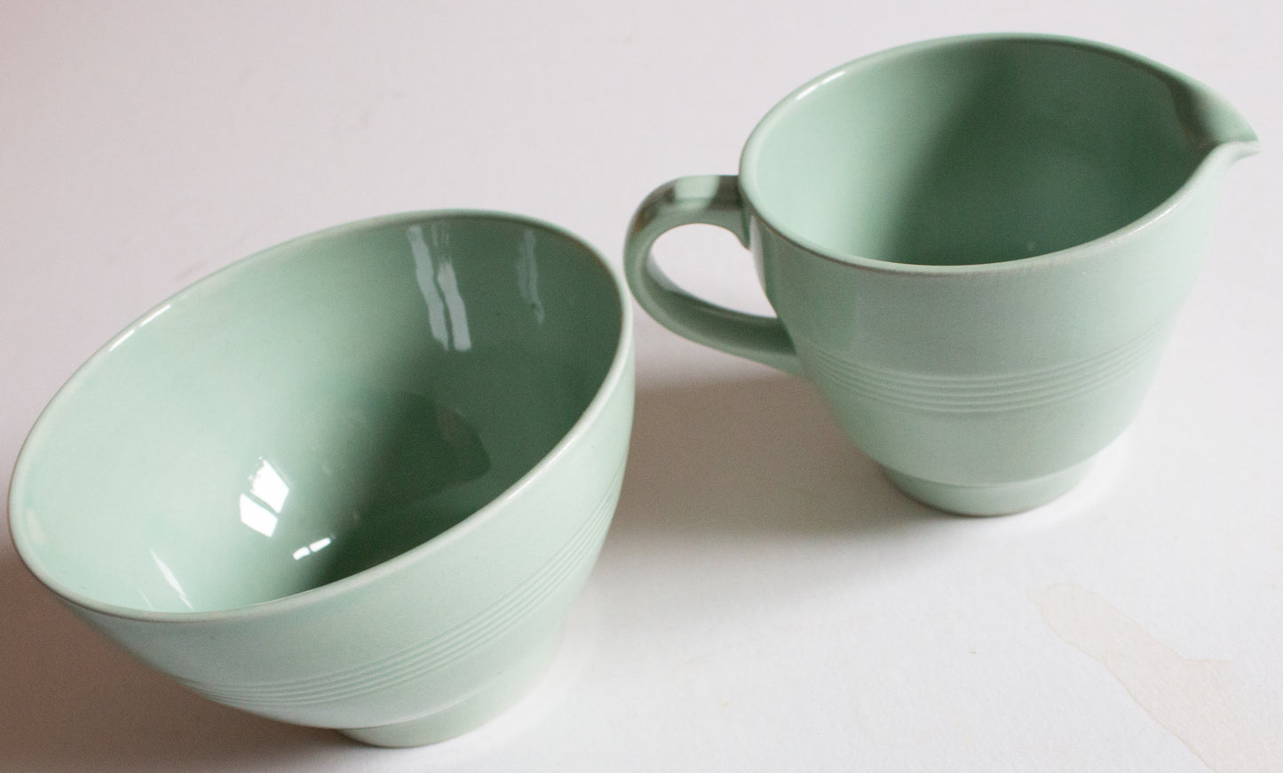Woods Ware 'Beryl' Pattern Mint Green SUgar Bowl and Milk Jug Set