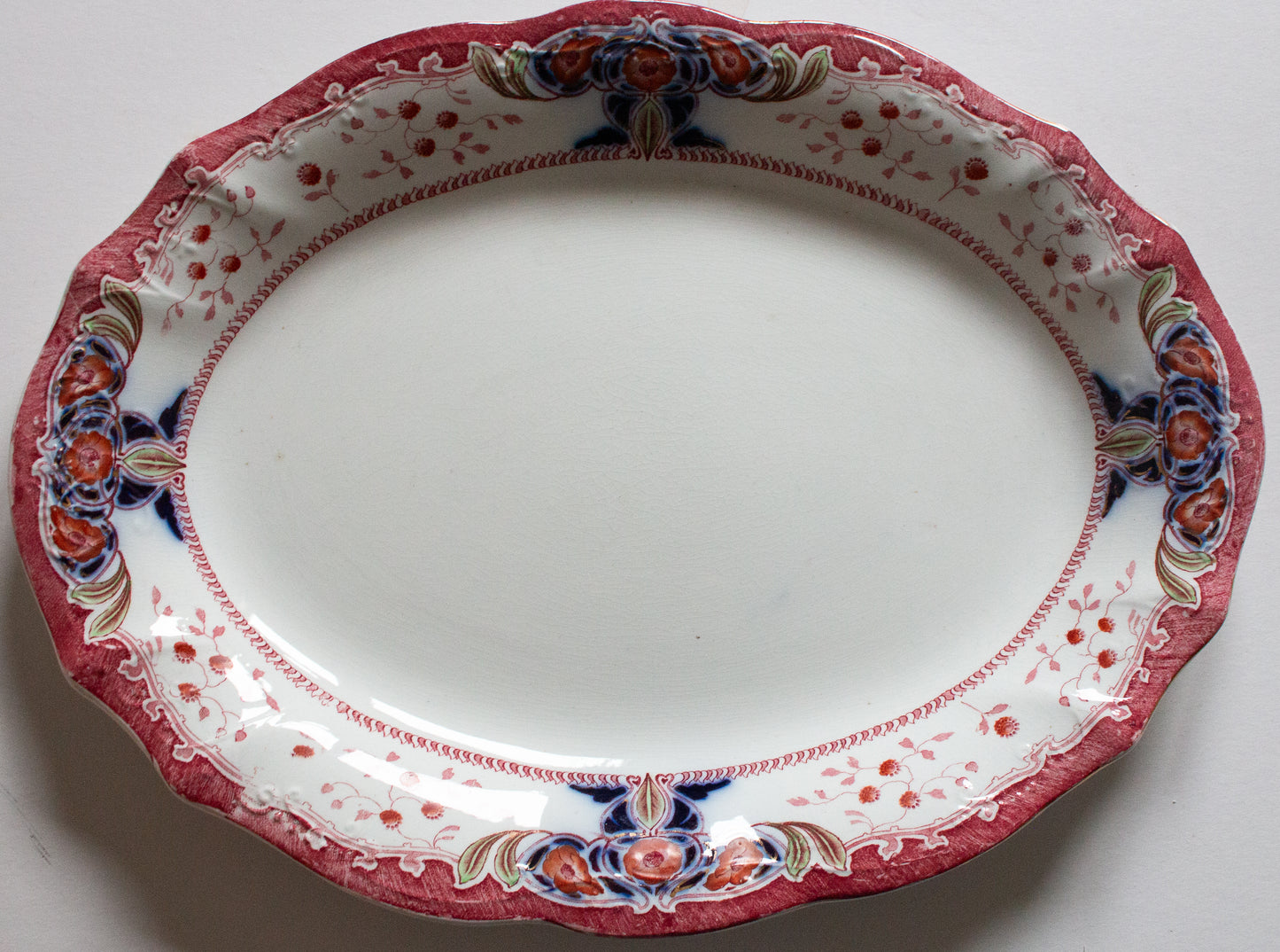 Antique Staffordshire S. W. Dean Burslem 'Seraph' Pattern 16.5" Blue and Red Transferware Serving Platter