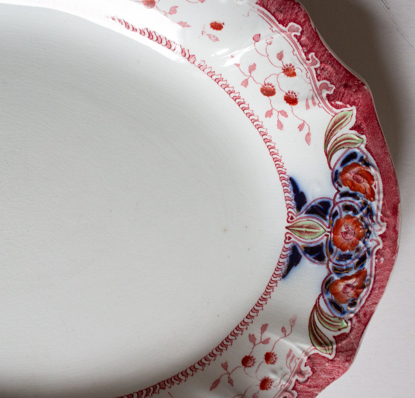 Antique Staffordshire S. W. Dean Burslem 'Seraph' Pattern 16.5" Blue and Red Transferware Serving Platter